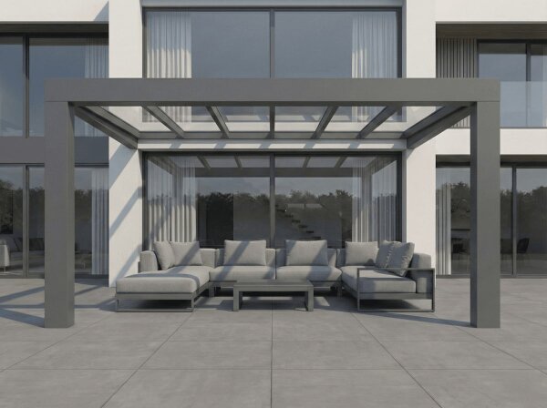 Premium Terrassenüberdachung CUBE Aluminium Anthrazit -  VSG Glas Farblos Klar