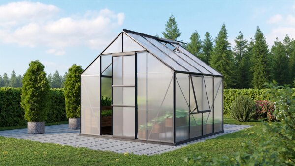Gewächshaus Meridian 1.0 Polycarbonat / Sicherheitsglas Schwarz
