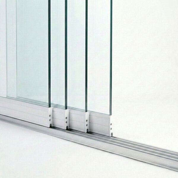 Glasschiebewand Cremeweiß Komplettset 10 mm ESG Glas - Klar