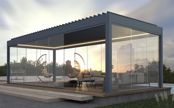 Premium Lamellendach Aluminium Freistehend - Anthrazit