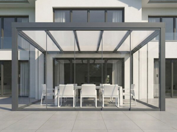 Kaltwintergarten Aluminium Anthrazit - Doppelstegplatten 16mm Weiß Opal