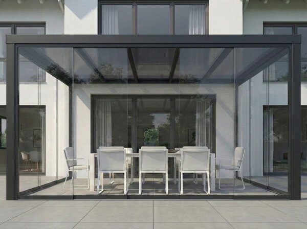 Kaltwintergarten Aluminium Tiefschwarz - Doppelstegplatten 16mm Anthrazit