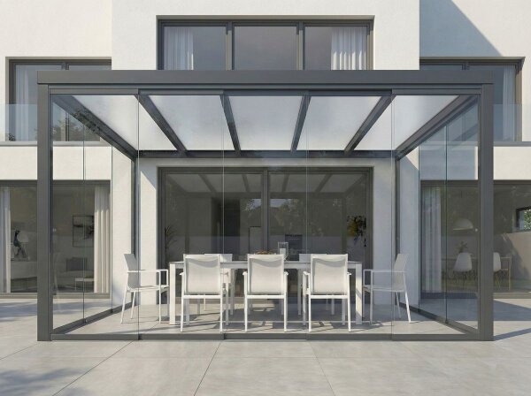 Kaltwintergarten Aluminium Anthrazit - VSG Glas Weiß Opal