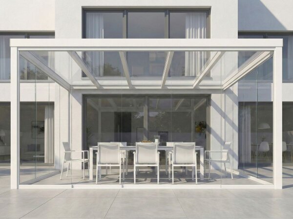 Kaltwintergarten Aluminium Cremeweiß - VSG Glas Farblos Klar