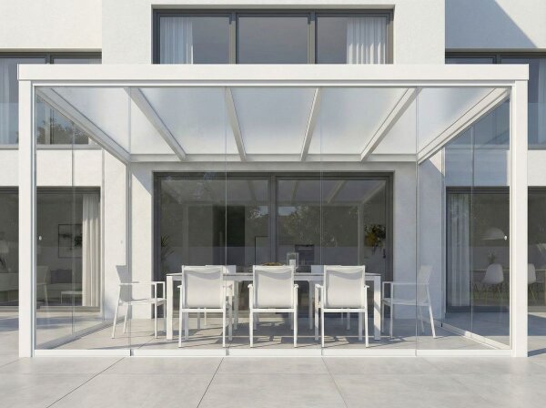 Kaltwintergarten Aluminium Cremeweiß - VSG Glas Weiß Opal