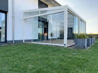 Kaltwintergarten Aluminium Cremeweiß - VSG Glas Weiß Opal