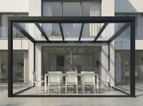 Kaltwintergarten Aluminium Tiefschwarz - VSG Glas Farblos Klar