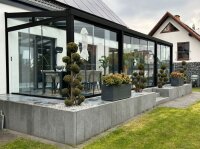 Kaltwintergarten Aluminium Tiefschwarz - VSG Glas Weiß Opal