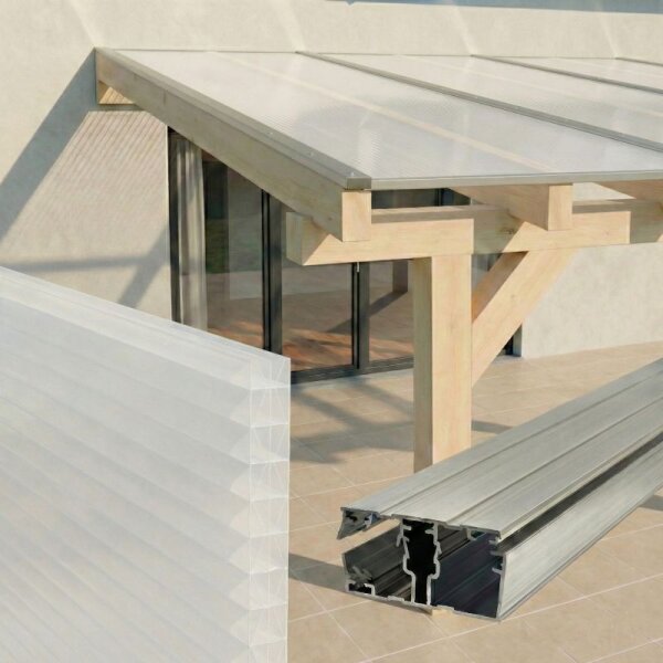 Komplettset Doppelstegplatten  16 mm - X + 5-Fach Struktur Opal | Alu-Alu-Profil 4100 x 3500