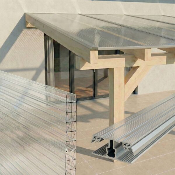 Komplettset Doppelstegplatten  16 mm - X + 5-Fach Struktur Farblos | Alu-Gummi-Profil  5110 x 3000