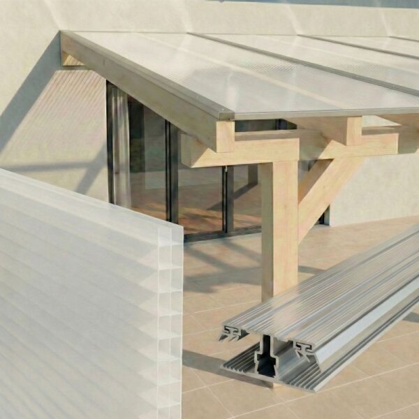 Komplettset Doppelstegplatten 16 mm - 3-Fach Struktur Opal | Alu-Gummi-Profil