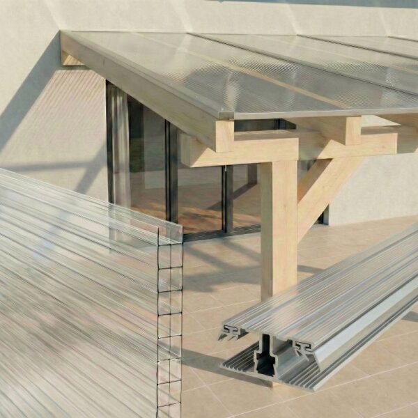 Komplettset Doppelstegplatten 16 mm - 3-Fach Struktur Farblos | Alu-Gummi-Profil