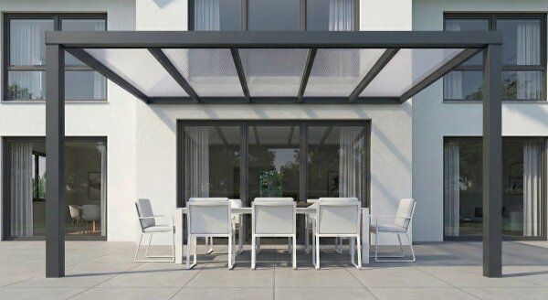 Premium Terrassenüberdachung Aluminium Anthrazit - Doppelstegplatten 16mm Farblos Klar