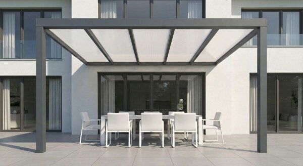 Premium Terrassenüberdachung Aluminium Anthrazit - Doppelstegplatten 16mm Weiß Opal