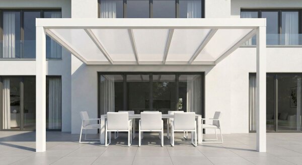 Premium Terrassenüberdachung Aluminium Cremeweiß - Doppelstegplatten 16mm Weiß Opal