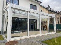 Premium Terrassenüberdachung Aluminium Cremeweiß - Doppelstegplatten 16mm Weiß Opal