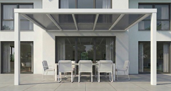 Premium Terrassenüberdachung Aluminium Cremeweiß - Doppelstegplatten 16mm Anthrazit