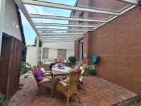 Premium Terrassenüberdachung Aluminium Cremeweiß - VSG Glas Farblos Klar