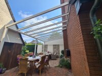 Premium Terrassenüberdachung Aluminium Cremeweiß - VSG Glas Farblos Klar