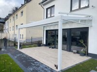 Premium Terrassenüberdachung Aluminium Cremeweiß - VSG Glas Farblos Klar