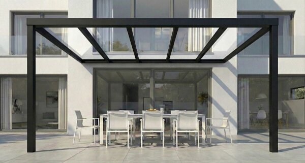 Premium Terrassenüberdachung Aluminium Tiefschwarz - VSG Glas Farblos Klar