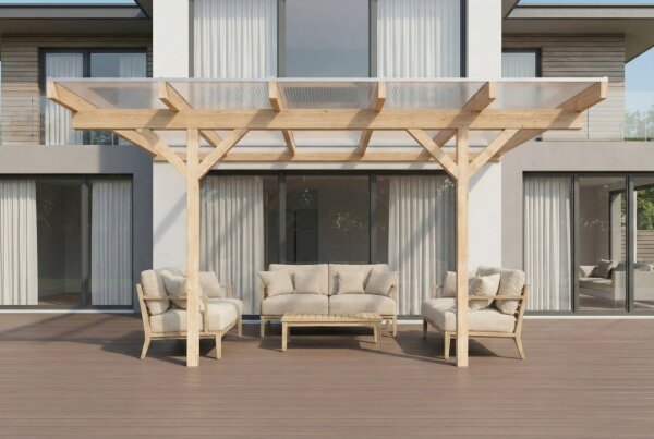 Premium Terrassenüberdachung Leimbinderbausatz - Doppelstegplatten 16mm Farblos Klar | Alu-Alu Profiltyp
